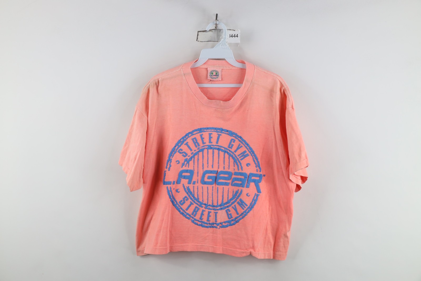 Vtg 90s LA Gear Womens OSFA Spell Out Puff Paint Cropped Street Gym T-Shirt USA