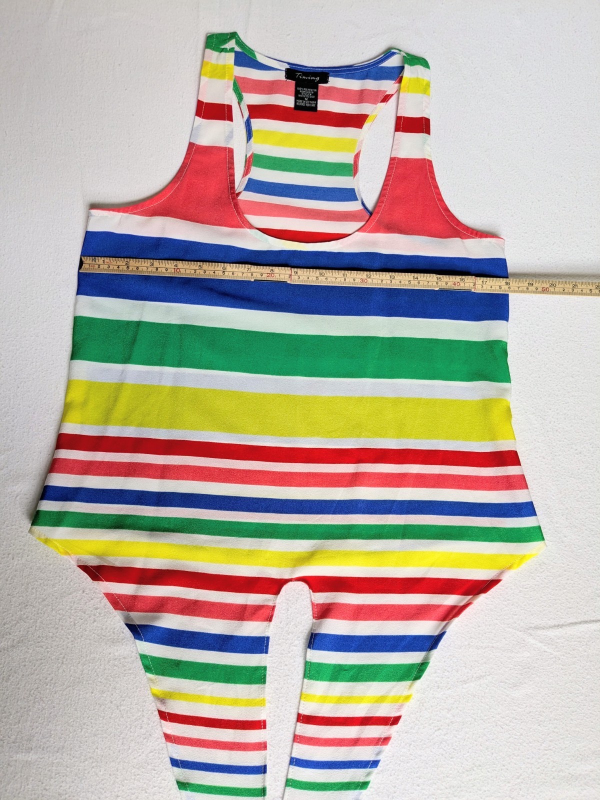 Timing Women’s Medium Chiffon Horizontal Striped Rainbow Racerback Tank Tie up