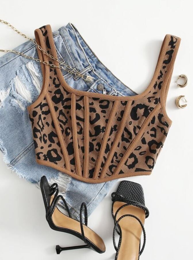Shein Womens XS US 2 Animal Leopard Print Crop Asymmetric Hem Tank Top Zip Back
