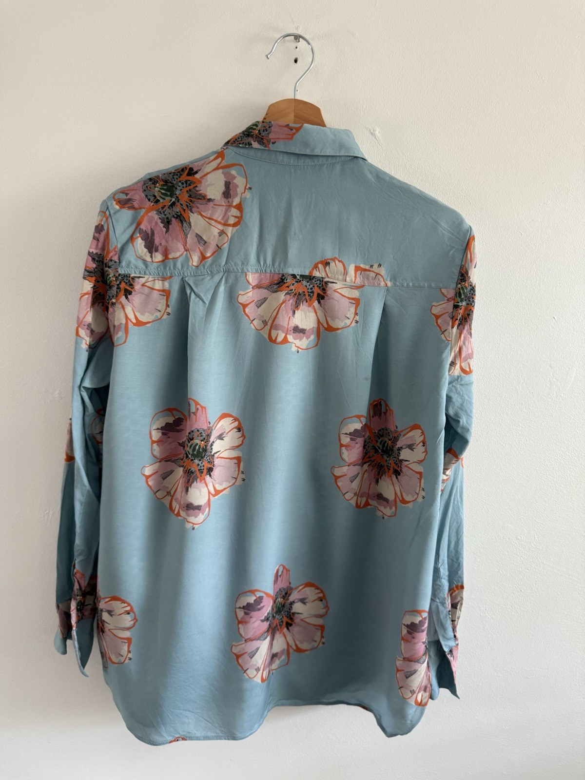 PS Paul Smith Blouse Womens Medium 40 Blue Shirt Floral Flower Button Up Viscose