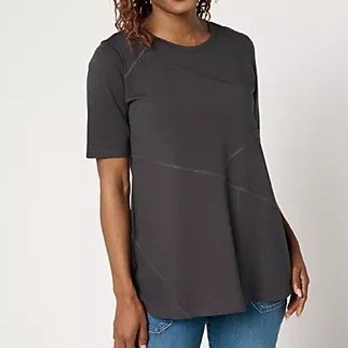 LOGO by Lori Goldstein Womens XXS Phantom Knit Patchwork Seam Top A697233