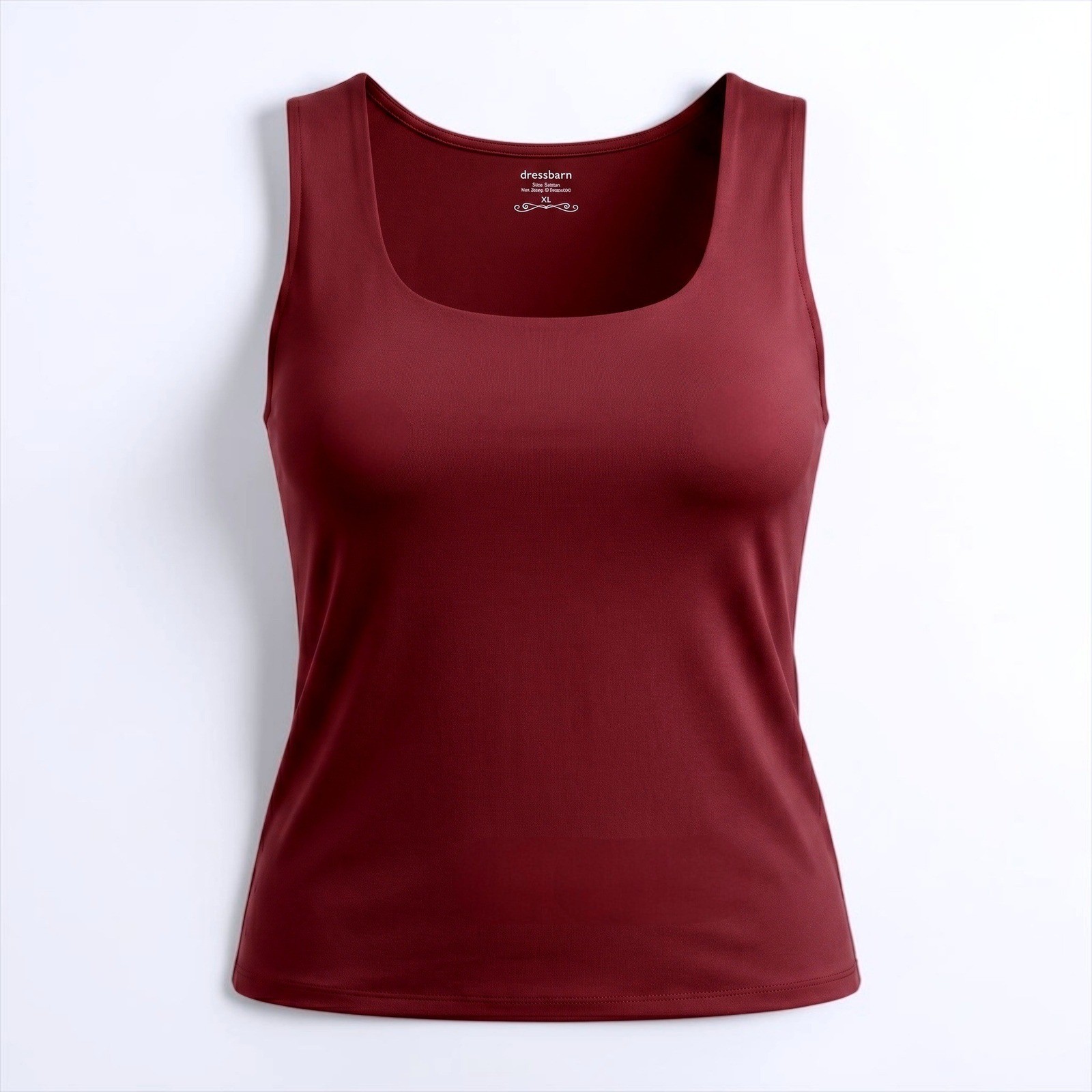 Dressbarn XL Burgundy Square Neck Tank Top Stretch Nylon Spandex Sleeveless
