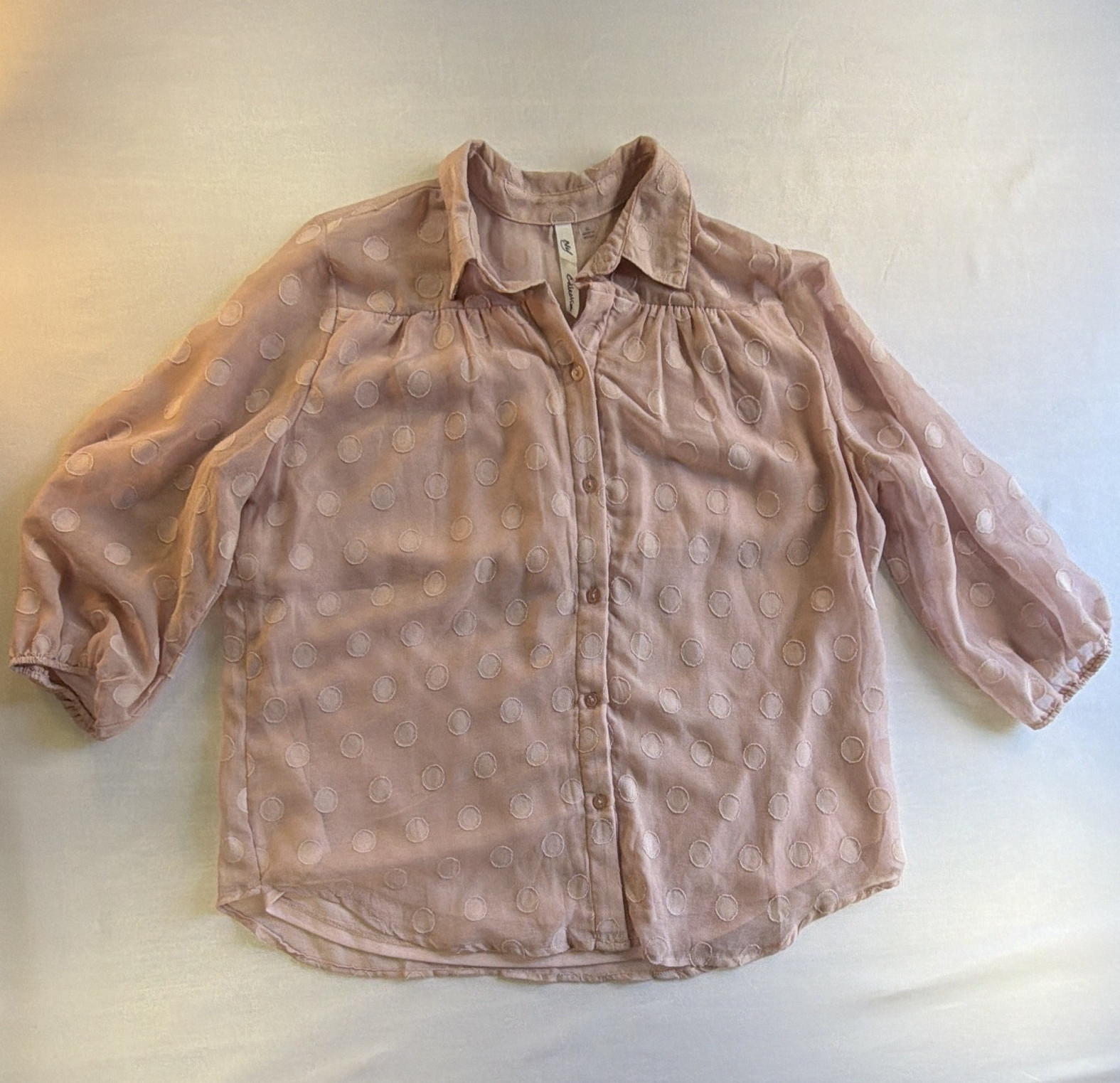 JW Collection Women’s Pink Polka Dot Woven Polyester Collared Button Blouse XL
