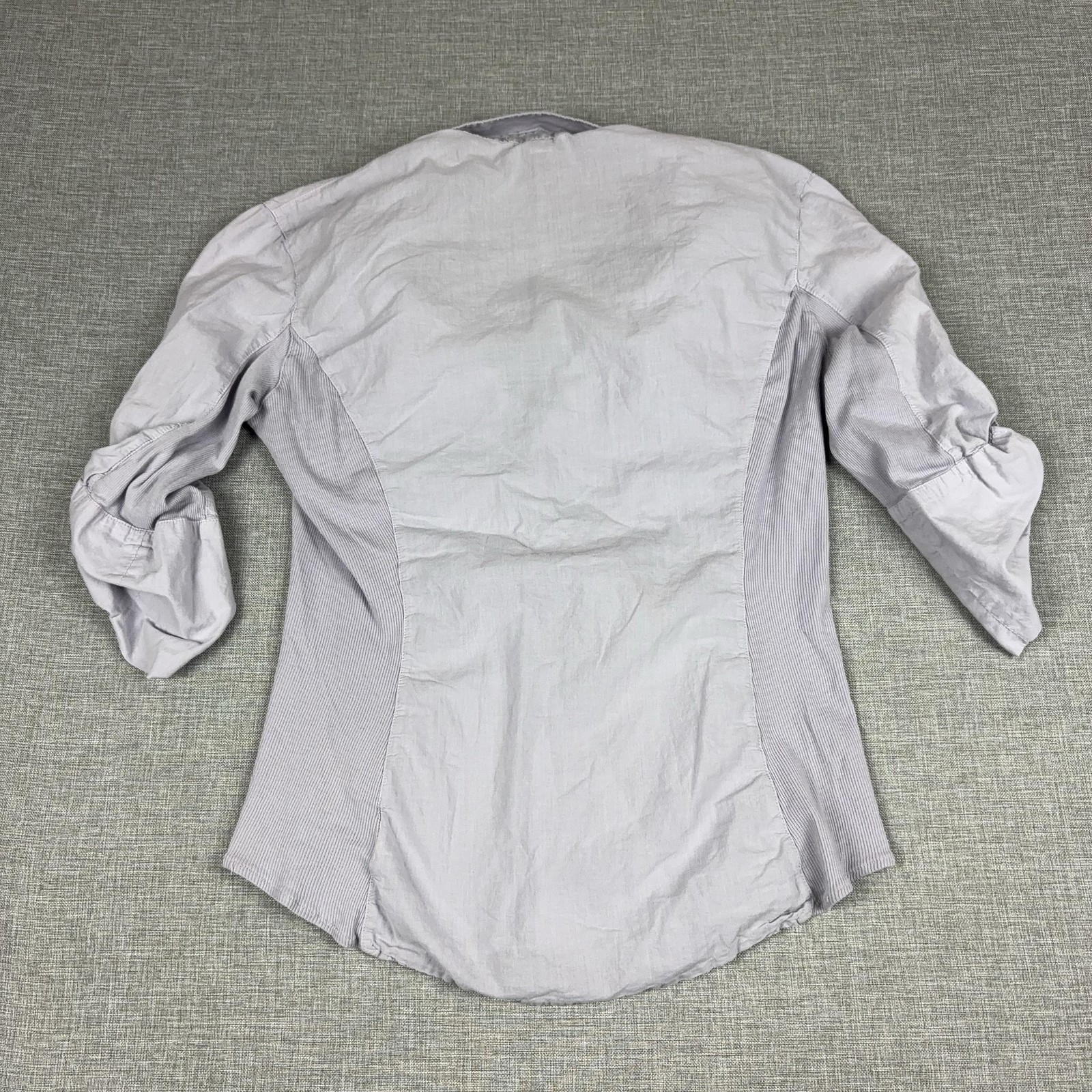 James Perse Shirt Womens 2 Gray Collared Long Sleeve Striped Roll Tab Button-Up