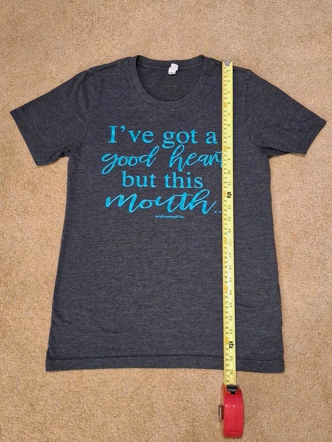 Women’s Custom Printed Humor Graphic Short Sleeve T-shirt Gray & Teal Size Small