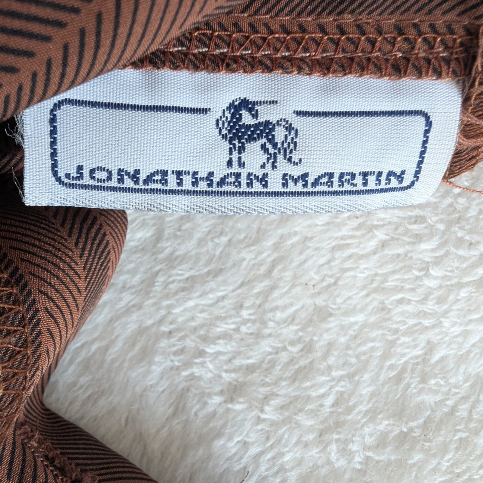 Vtg Jonathan Martin Striped Mock Neck Blouse Brown Puff Sleeve Womens Sz 9/10