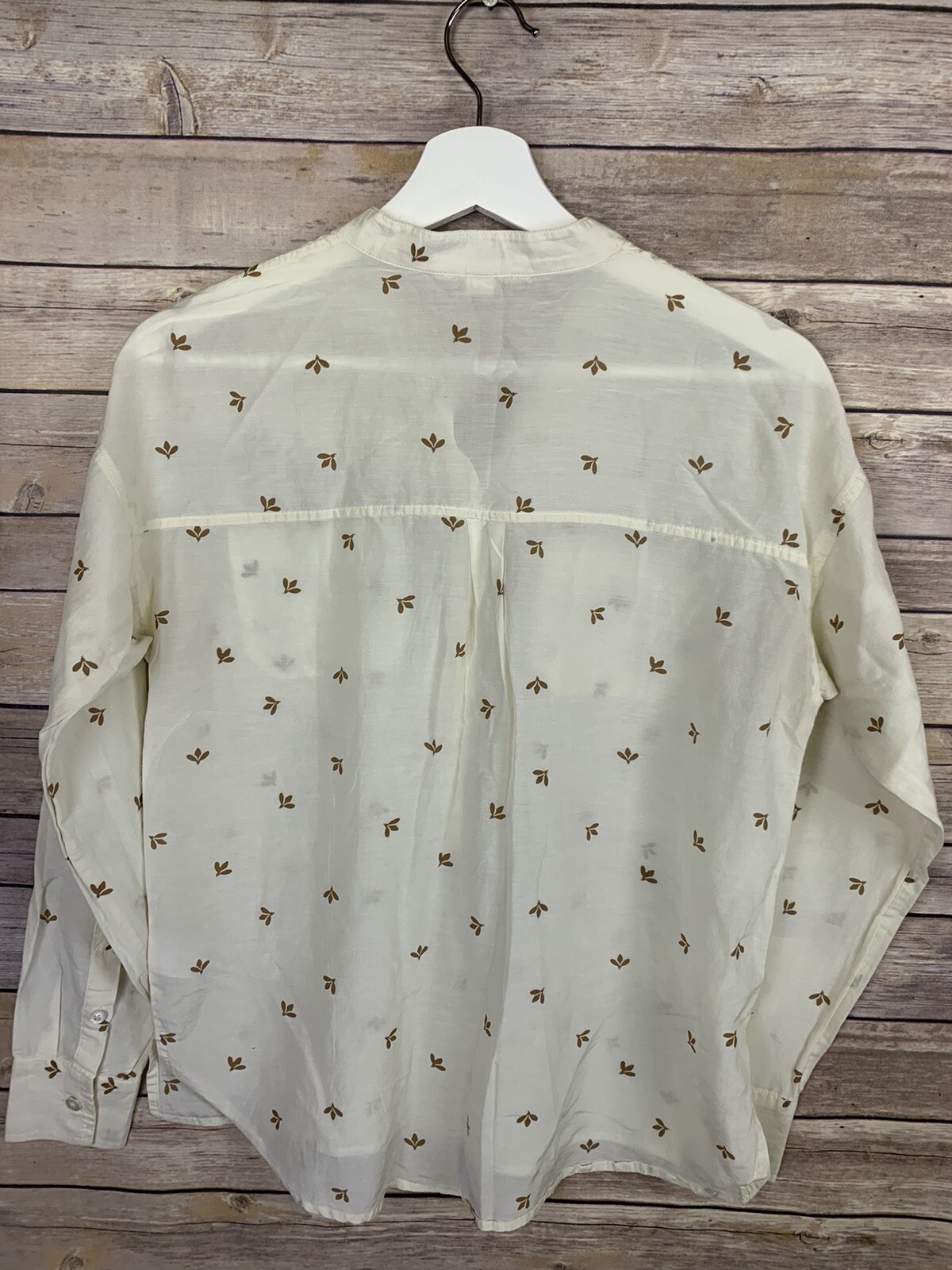 Lands End Canvas Womens 2 Popover Blouse Silk Blend Cream Tan Floral