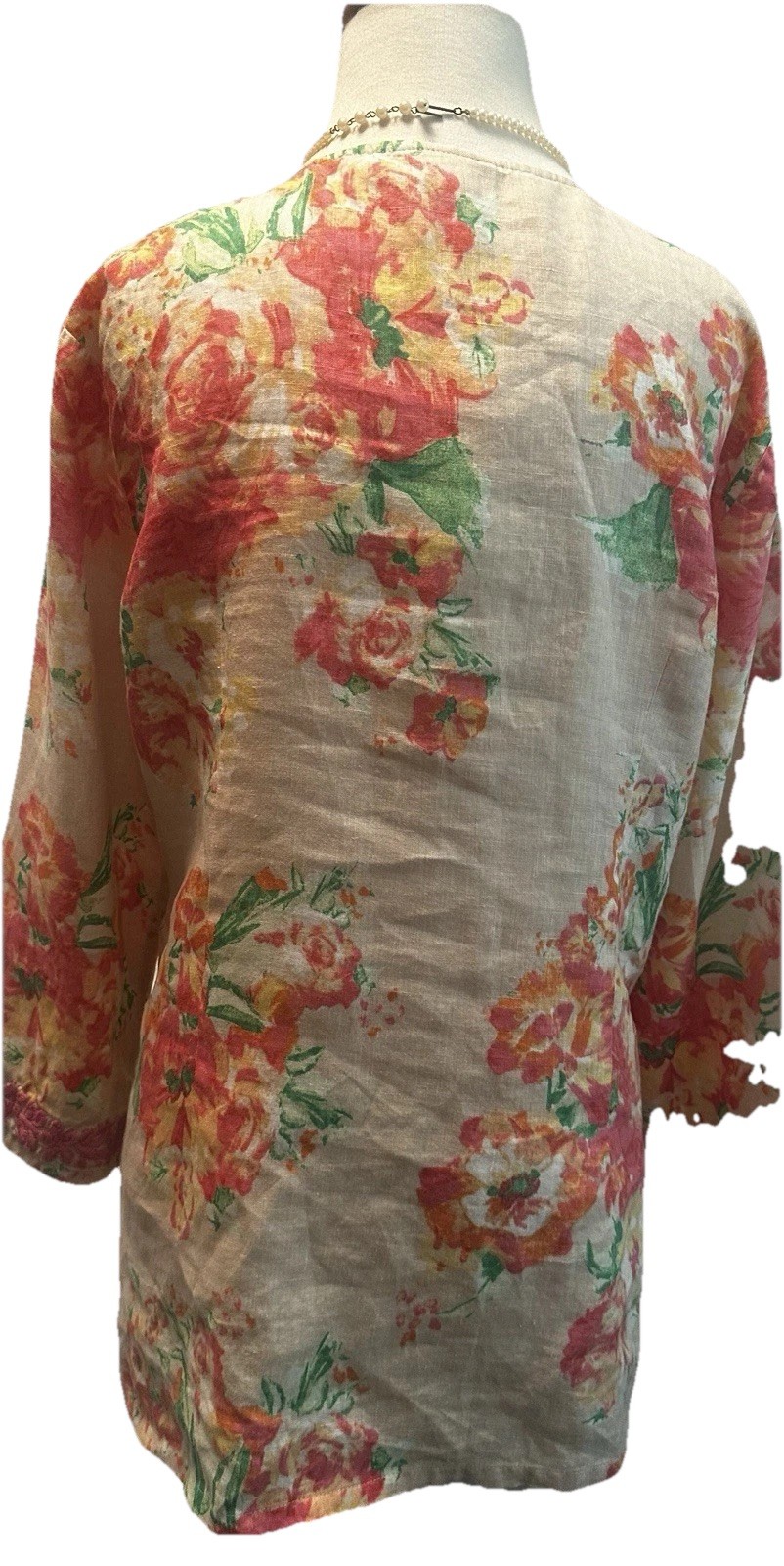 Charter Club Pretty Linen Top – Large – Long Sleeves, Embroidered, Side Slits