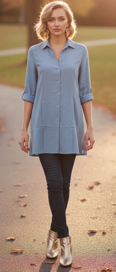 Soft Surroundings #2BG93 Tencel Island Breeze Ultramarine Shirt SZ M Tunic