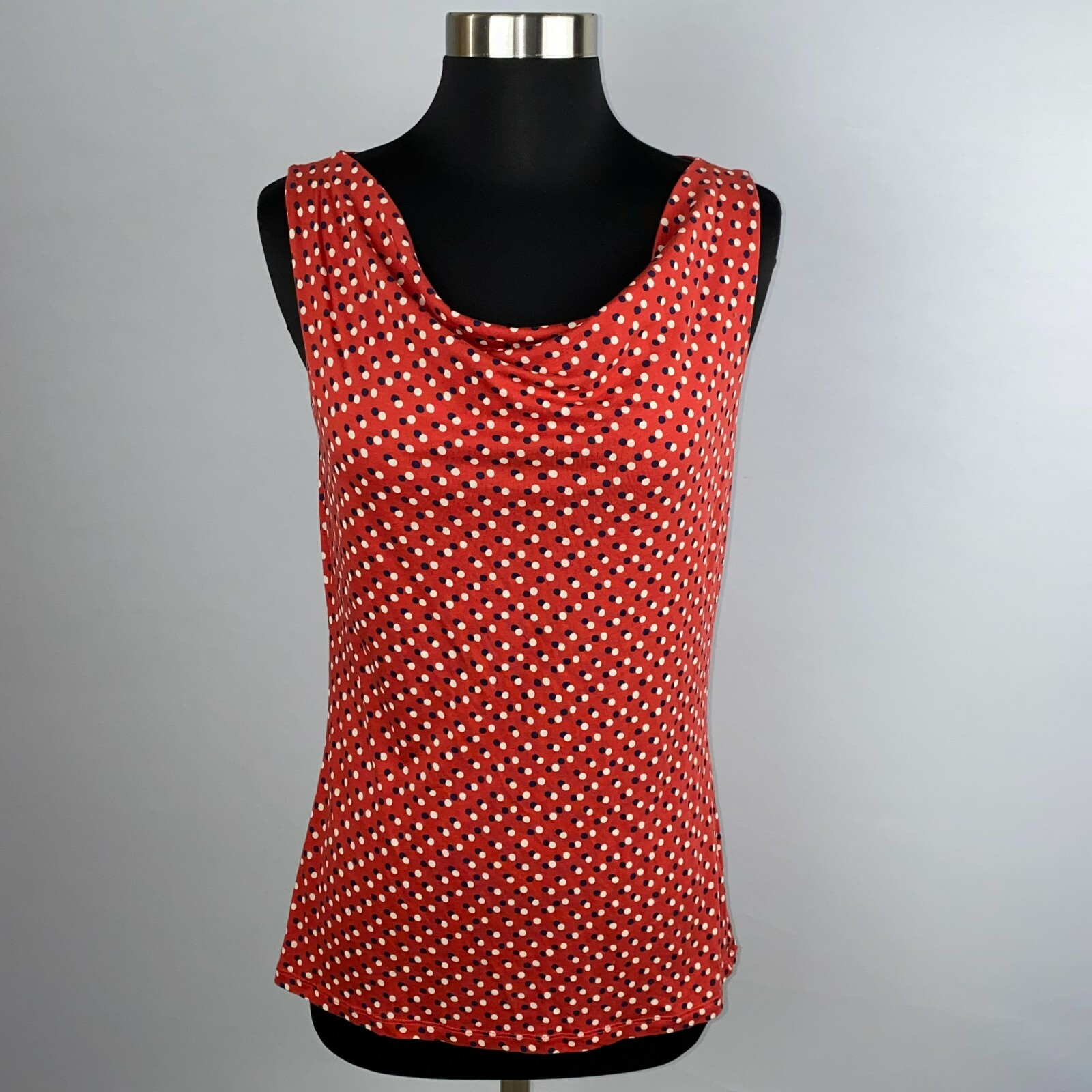 Boden Womens Top Sleeveless Drop Roll Neck Red Polka Dots Artsy Funky Unique 6