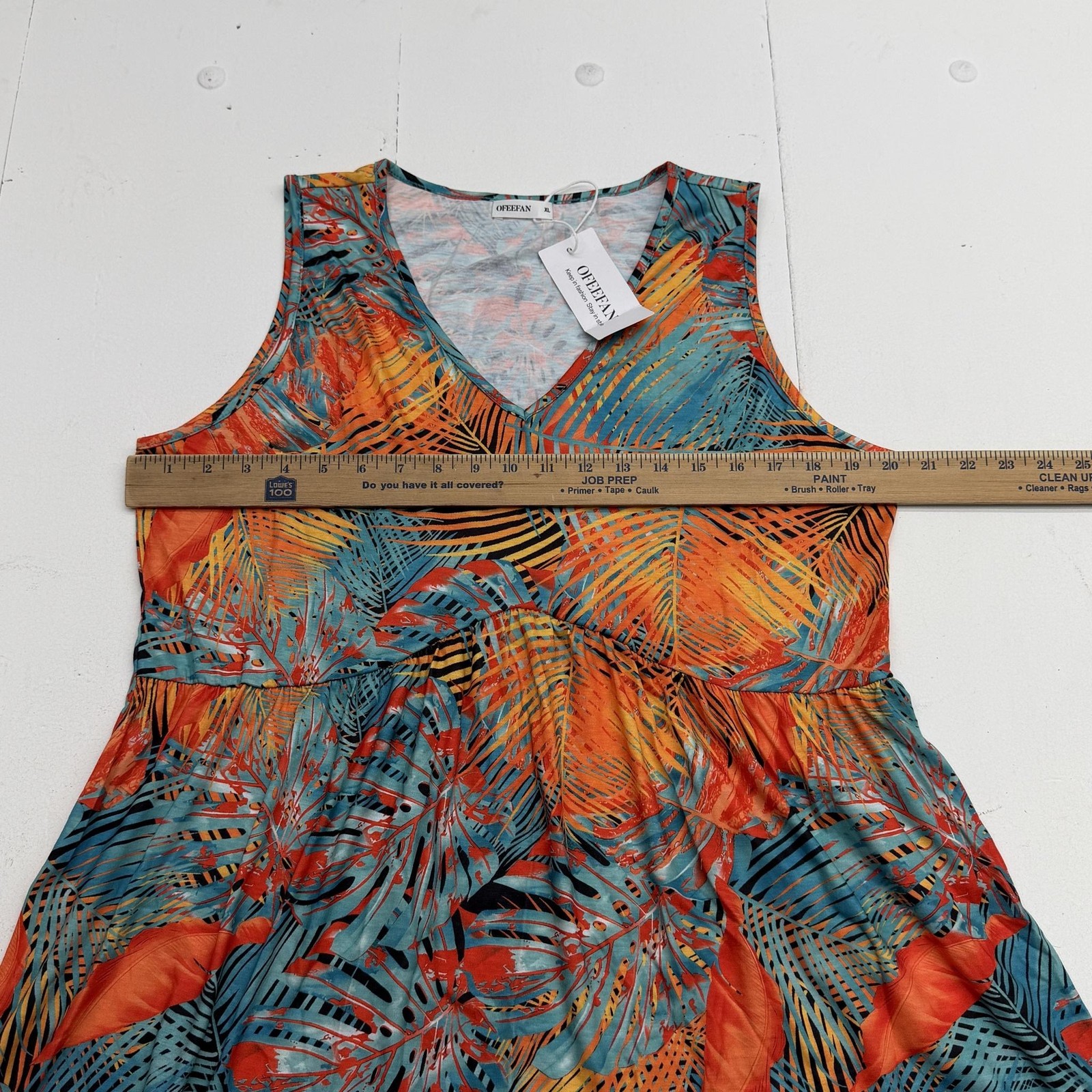 OFEEFAN Tank Top Womens XL Multicolor V Neck Sleeveless Floral Tropical Tunic