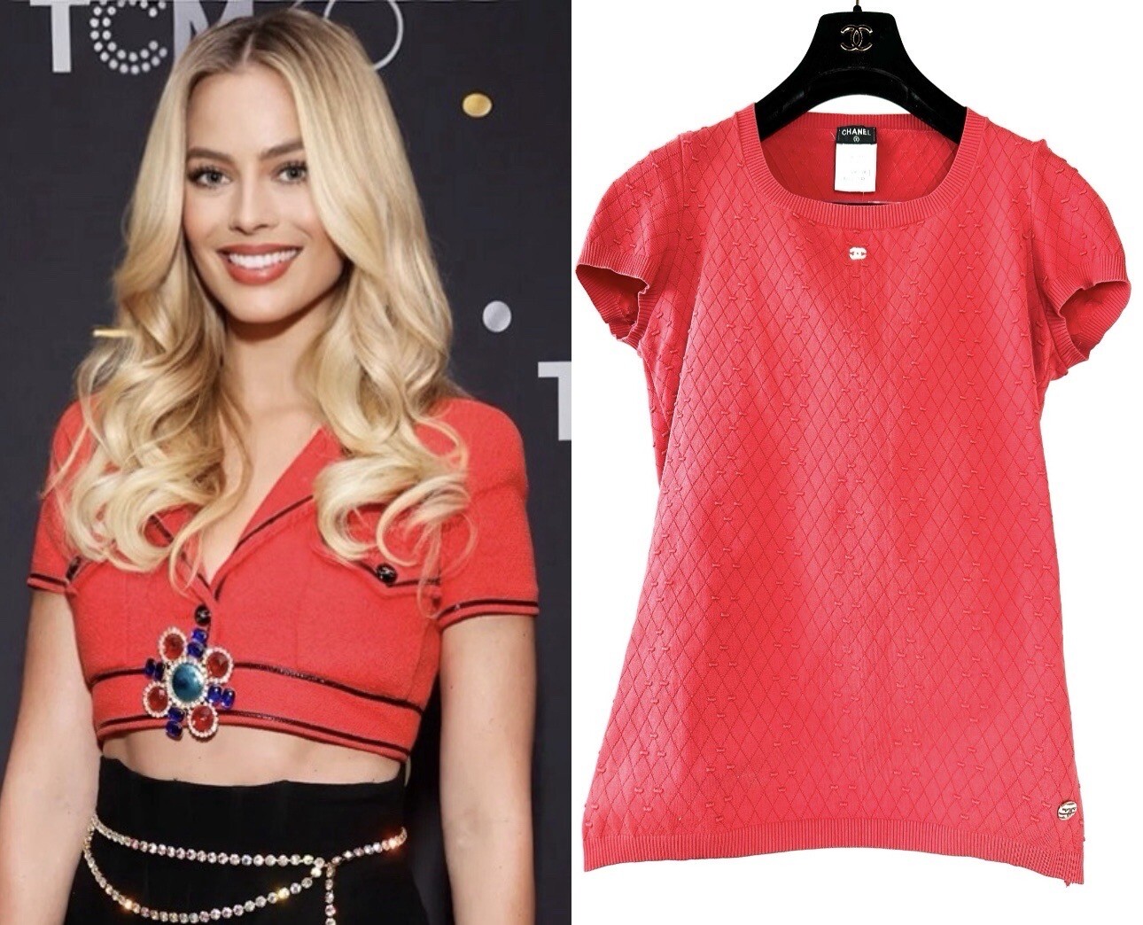 3K Chanel 2014 Barbie Red Sweater Top 36 38 40 4 6 8 T-Shirt White CC Logo S M