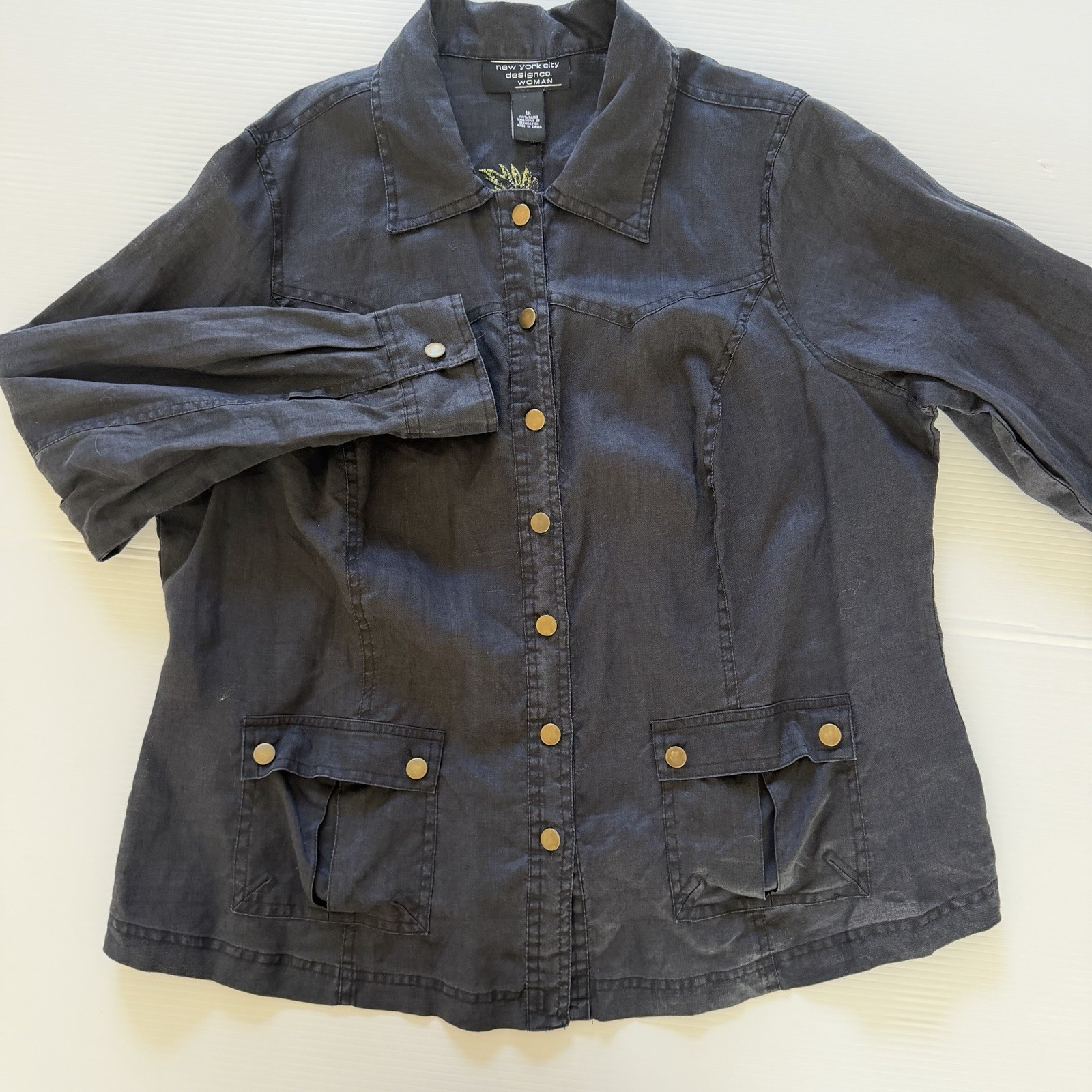 VTG Boho Shacket Breathable Ramie EMBROIDERED SHIRT JACKET Womens Plus 1X