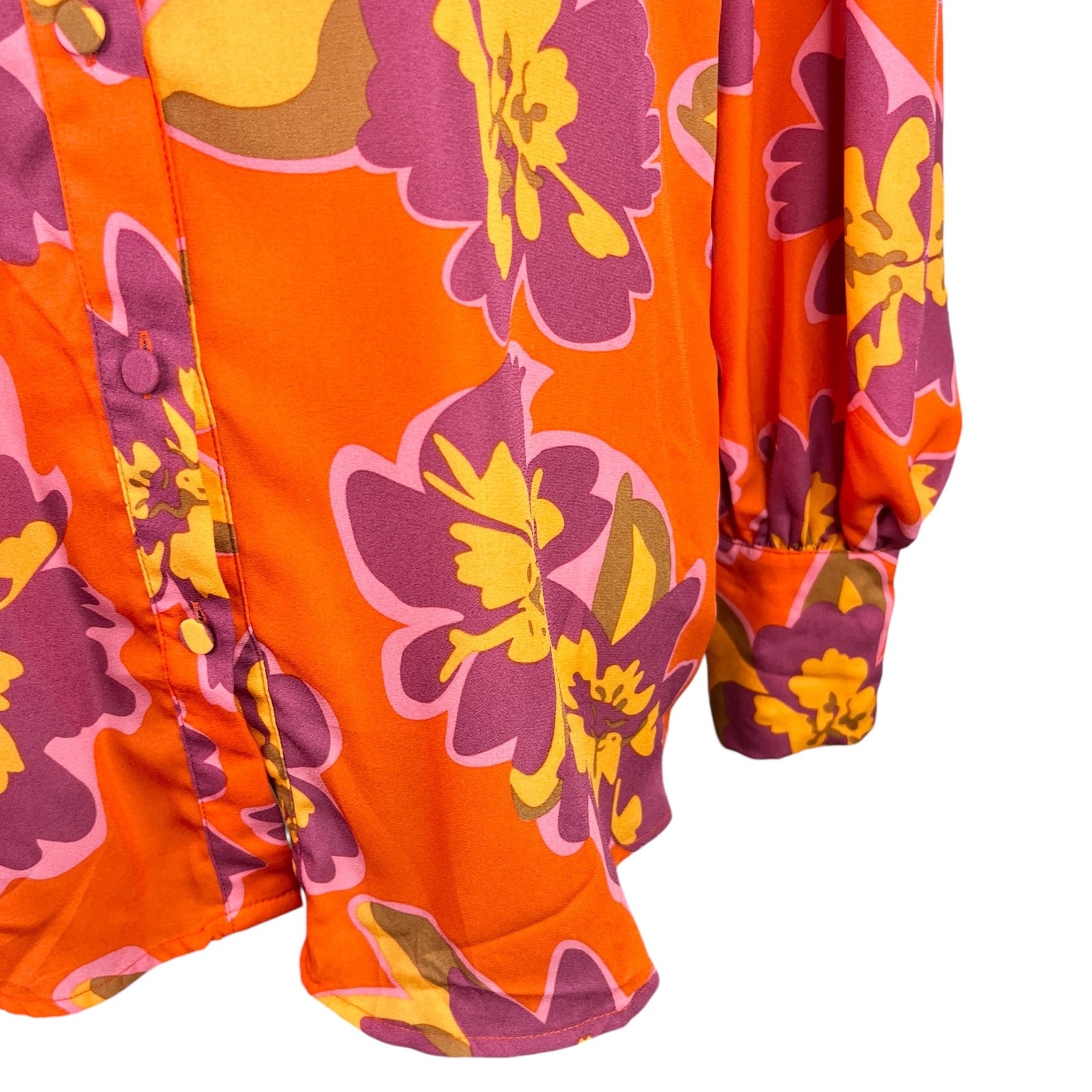 BTFBM Retro Button Down Large Shirt Top Bright Colors Lapel V Neck