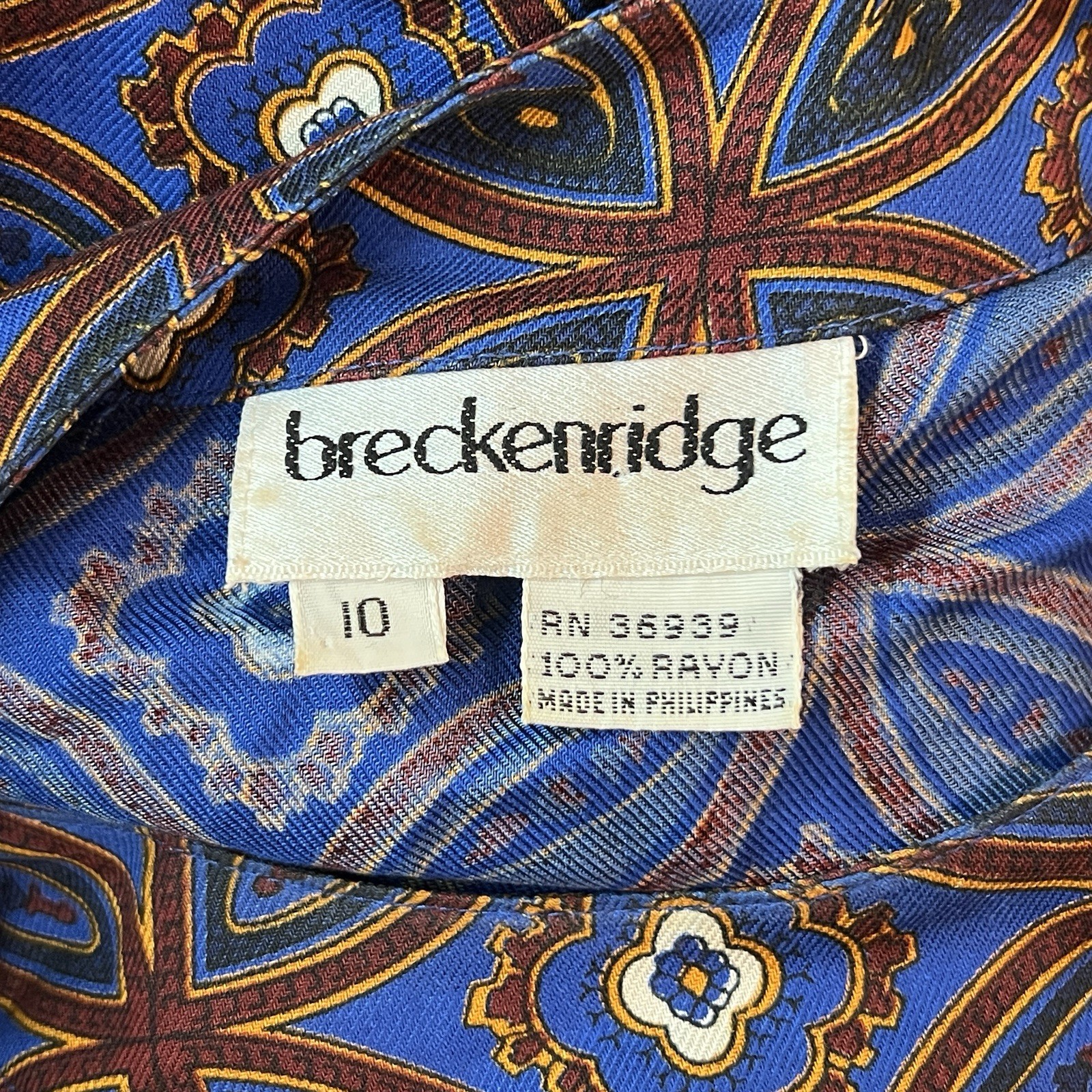 Vintage Breckenridge – Royal Blue Red Abstract Geometric Circle Pattern Blouse