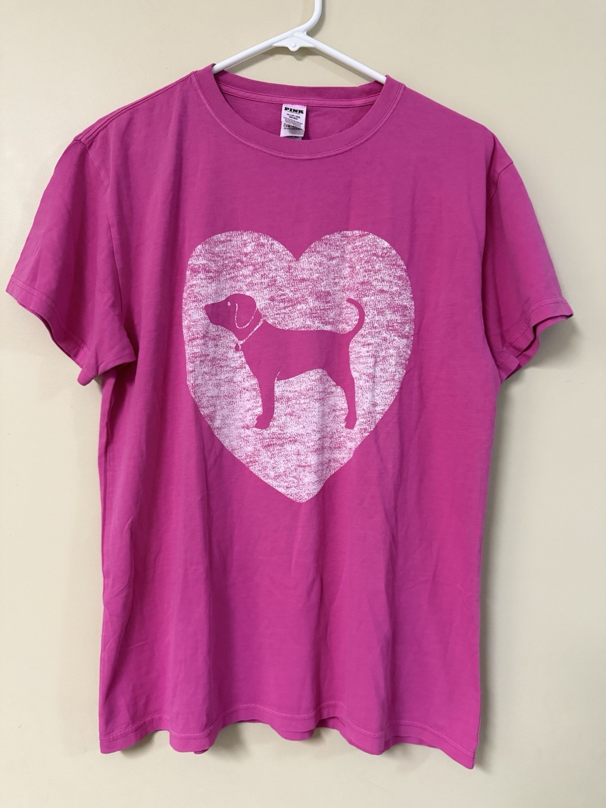 Victoria’s Secret Pink Campus Short Sleeve Tee Heart Dog Logo Pink XS S