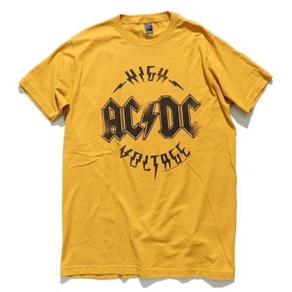 AC/DC High Voltage Short Sleeve Graphic T-Shirt Yellow NEW Medium