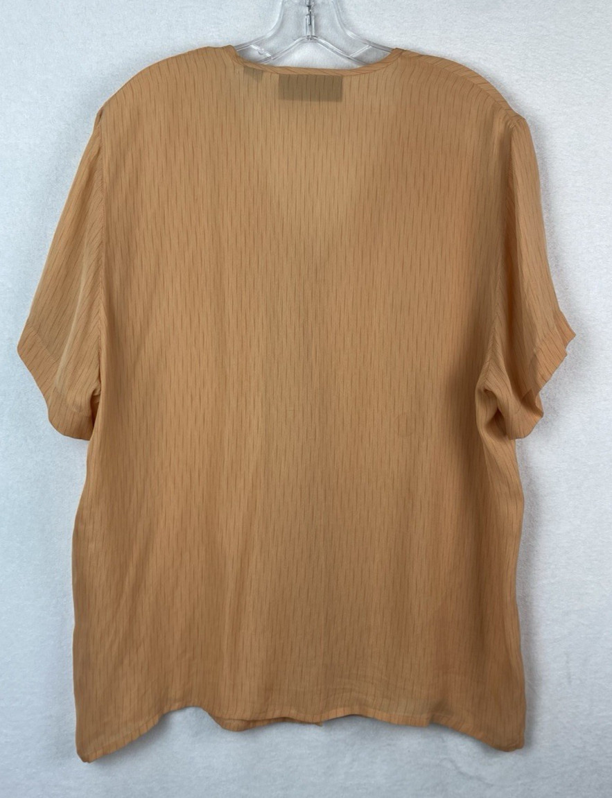 Linda Allard Ellen Tracy 100% Silk Top Peach Size 16 Short Sleeve Button Blouse