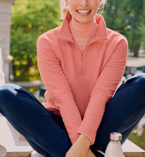 TALBOTS Pink Quilted Jacquard Zip Mockneck Sweatshirt Pullover Petite XL