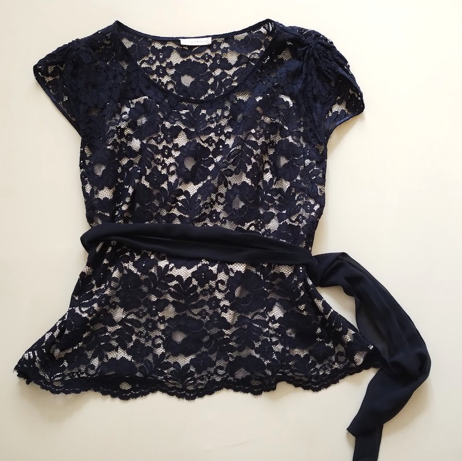 Jacques Vert UK 20 Navy Blue With Cream Inside Cami Short Sleeve Top