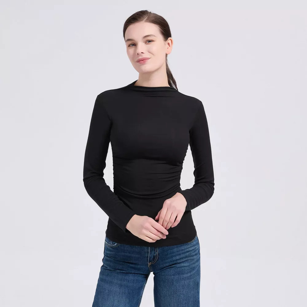 A New Day Mock Turtleneck Long Sleeve Rayon Blend Black Top — Women’s XS 0/2
