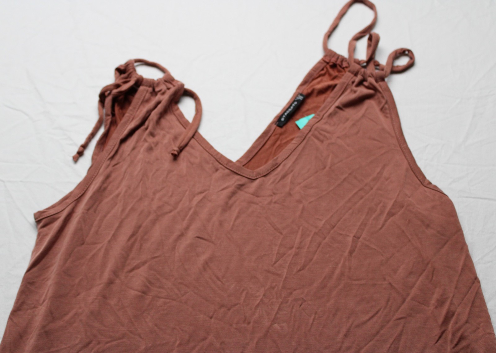 Staccato Women’s Kiara Cupro Tie Detail Strap Knit Tank Top EJ3 Brown Medium