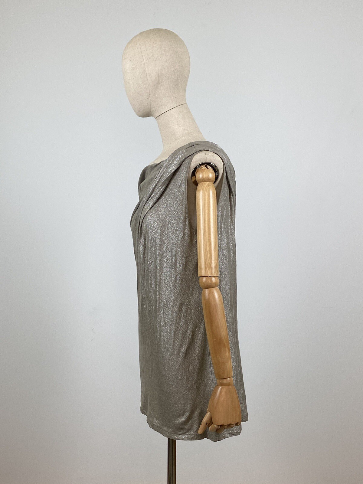 SARAH PACINI Designer Linen Silver Metallic Sleeveless Dress Top Size S/M