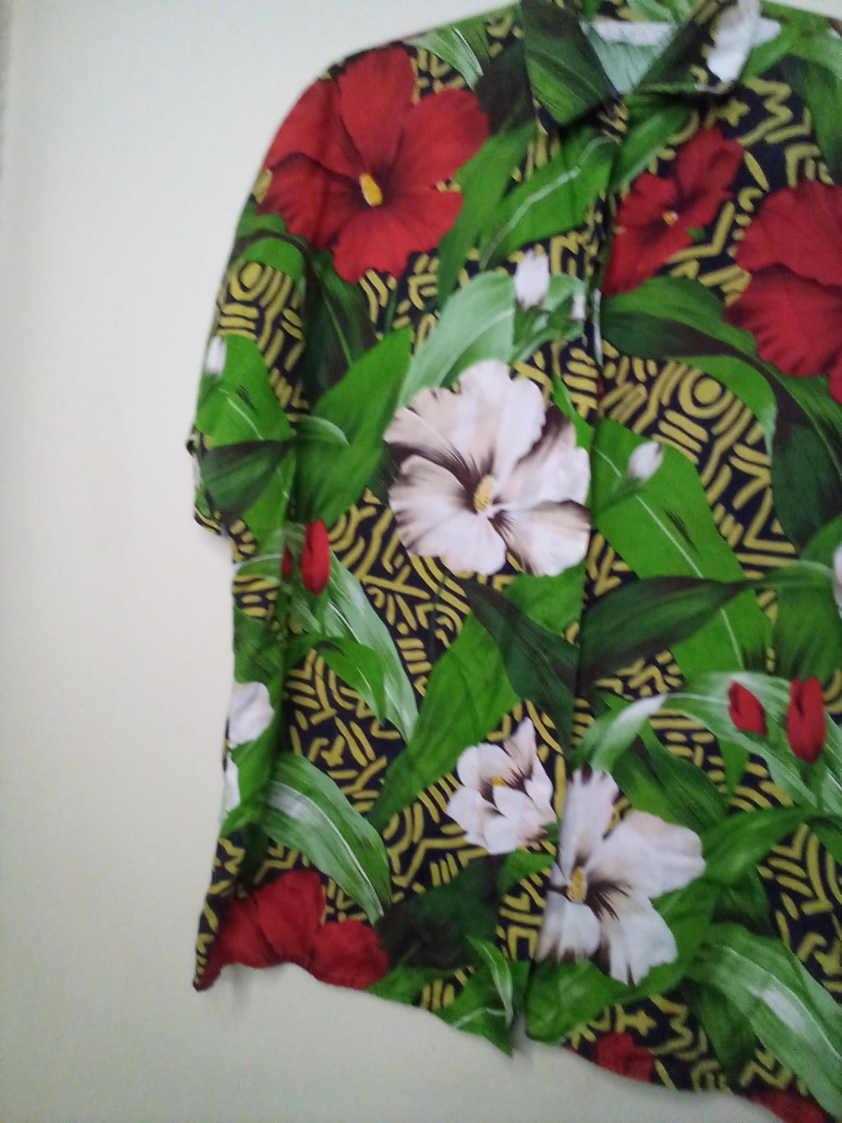 Jack Winter Shirt Women M Button Up Short Sleeve Tropical Print Green Red