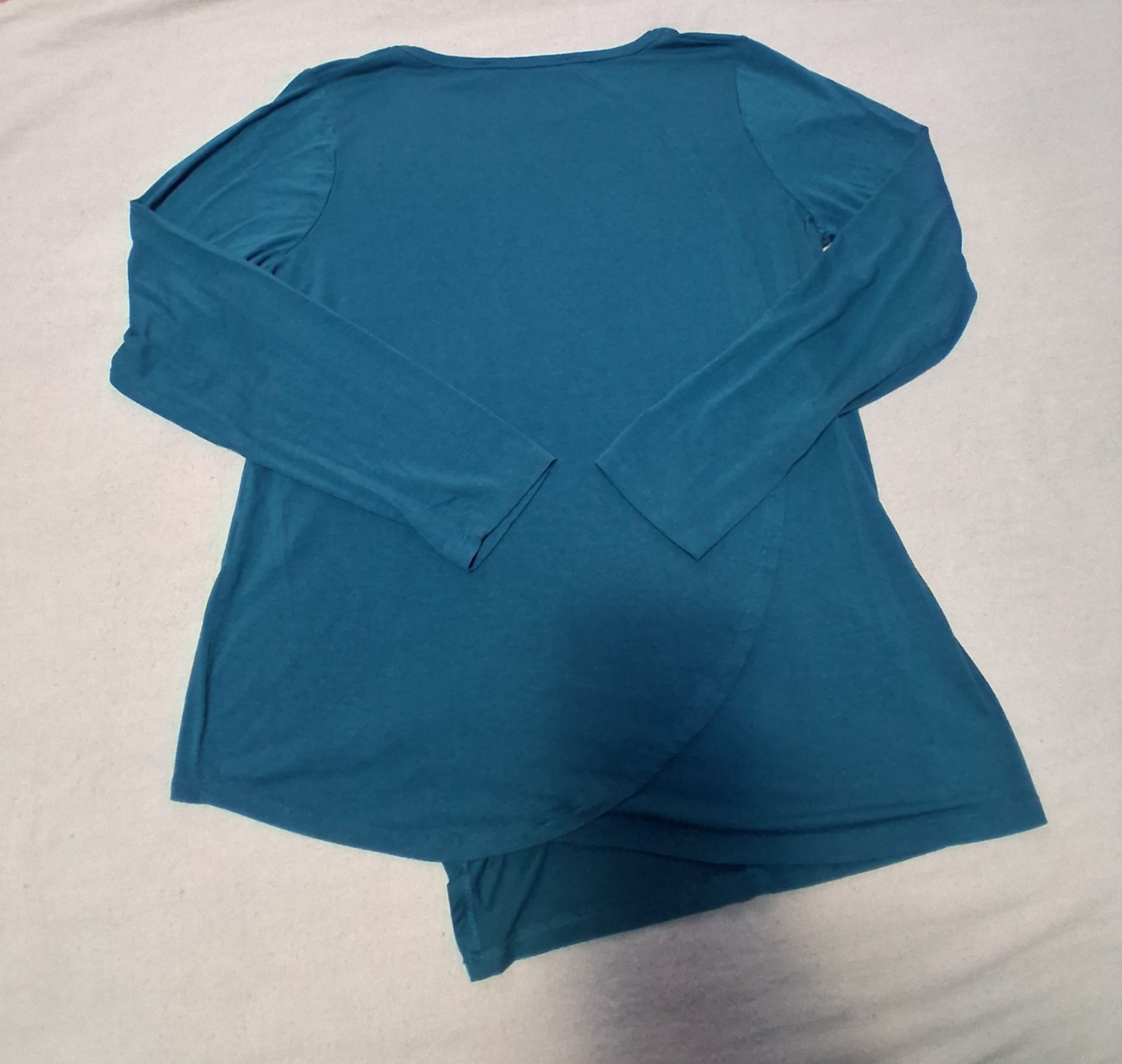 CYRUS Teal Tunic Size Large Asymmetrical Long Sleeve Studded Blouse Rayon