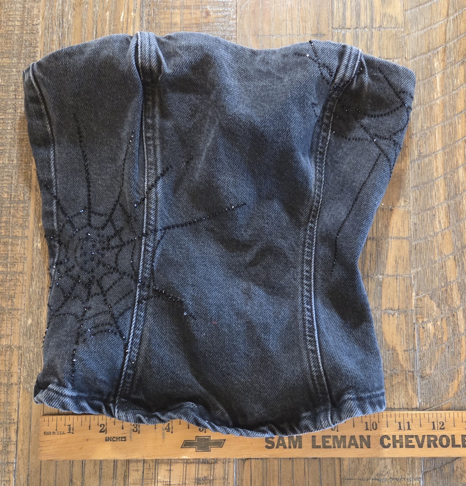 zara strapless Denim top Rhinestone Spiderweb Special Edition Size xs
