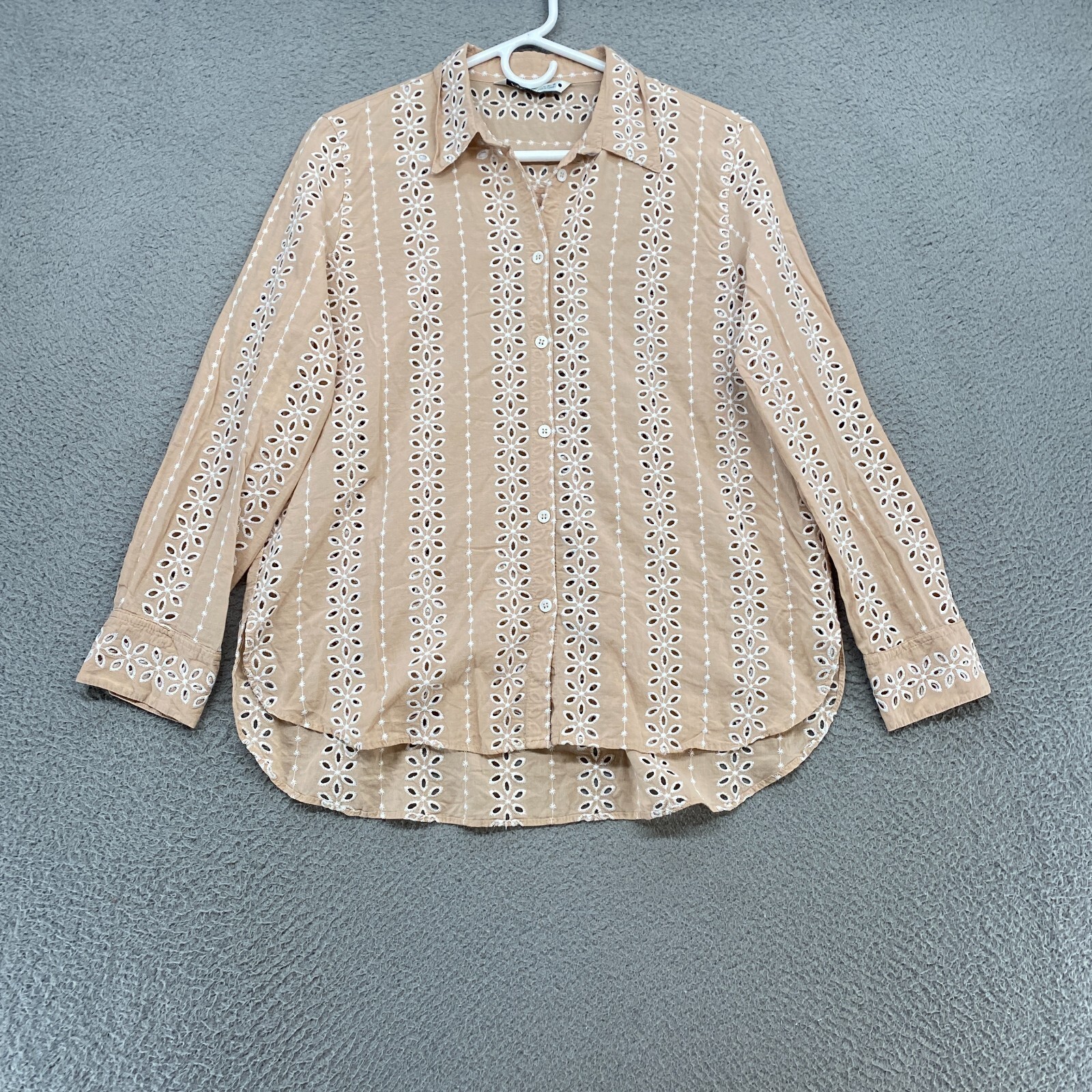 Zara Eyelet Top Womens Medium Openwork Beachy Tan Neutral Coastal Western Beige