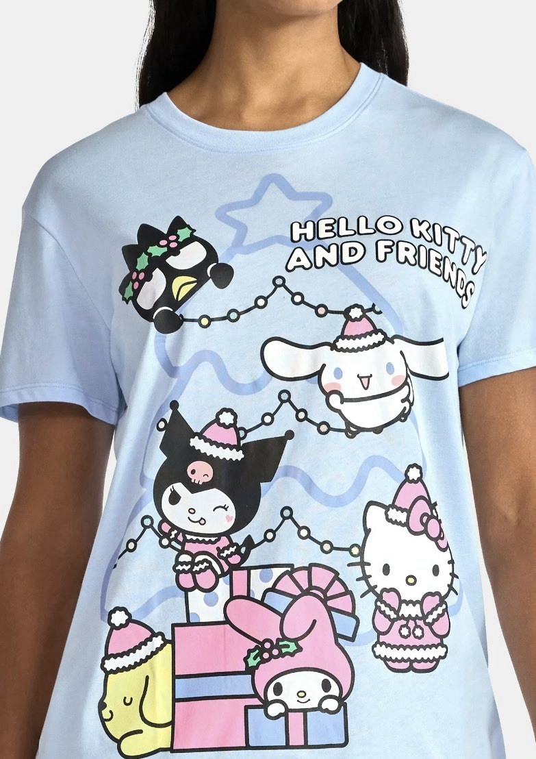 Hello Kitty by Sanrio Women’s Graphic T Shirt Holidays Blue Size L Casual ($)