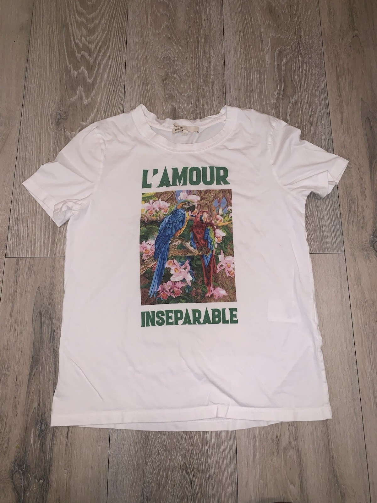 Maje “L’Amour Inseparable” Cotton Graphic White T-Shirt Size: 1/Small