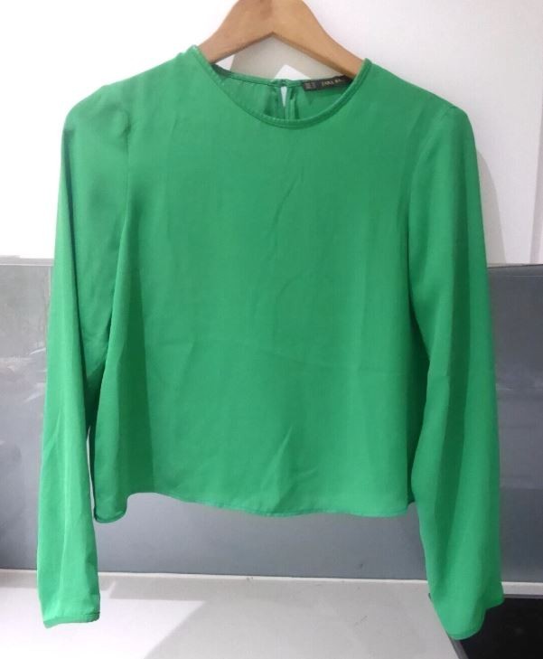 ZARA green top with faux leather trims Size XS Size 6 8 10 approx