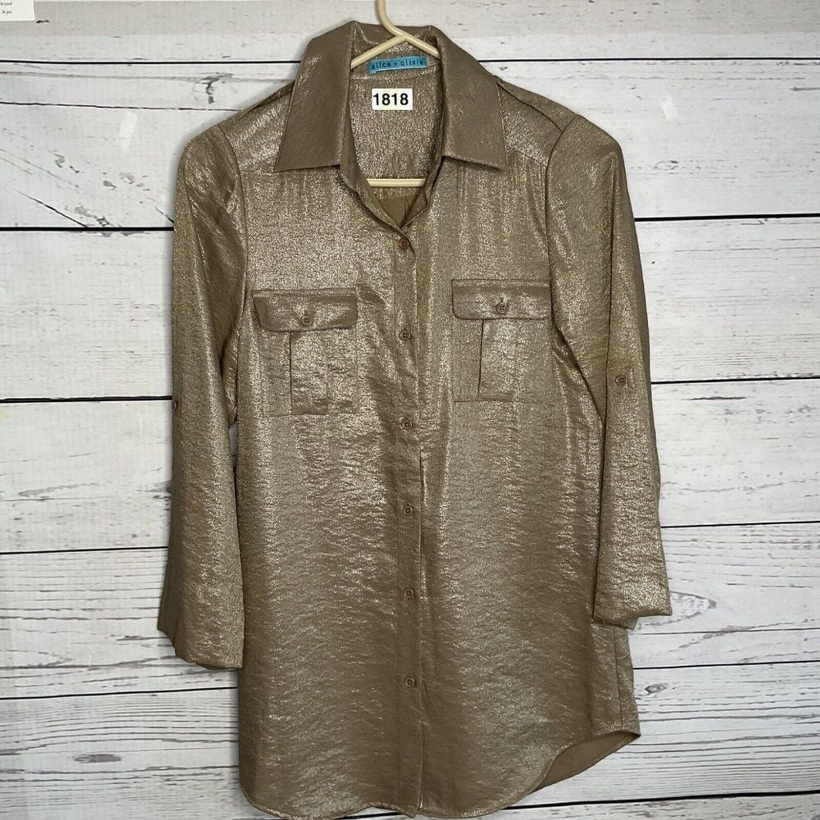 Alice + Olivia Metallic Gold/Silver Button Up Club Shirts Women XS China