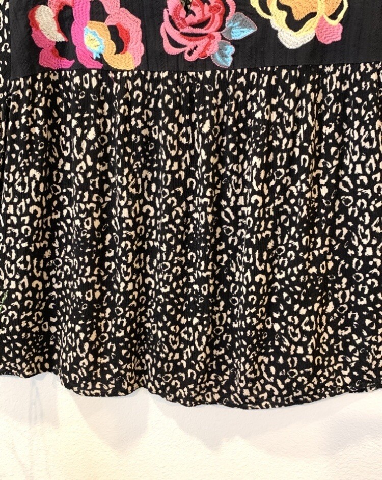 SAVANNA JANE EMBROIDERED BOHO BABYDOLL TOP CRINKLE FLORAL LEOPARD COQUETTE 2X/3X