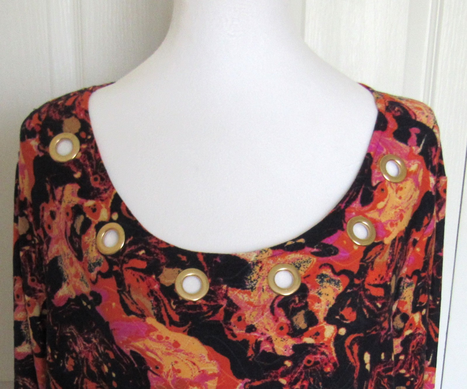 COCOMO PLUS SIZE 1X WOMEN’S TOP BLOUSE ORANGE PINK BLACK 3/4 SLEEVES