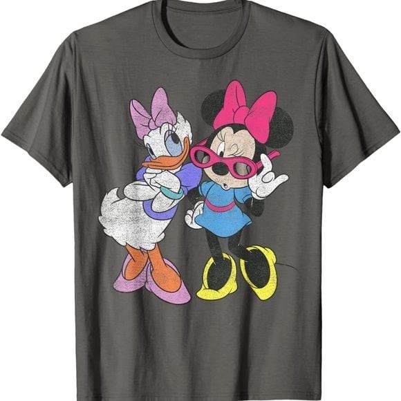 Womens Minnie & Daisy Graphic Tee – Charcoal Pink