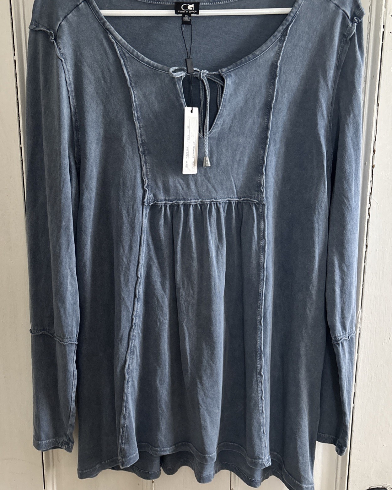 cable and gauge xl denim blue baby doll styling tie top vintage look
