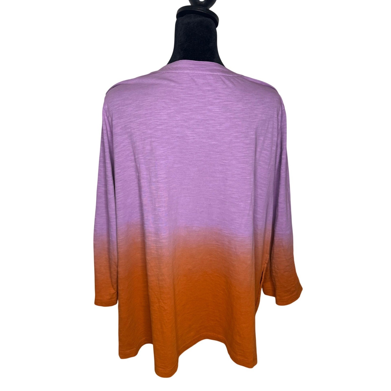 LOGO Lori Goldstein Slub Knit Cotton Ombre Dip Dye Cardigan Top Size L Artsy