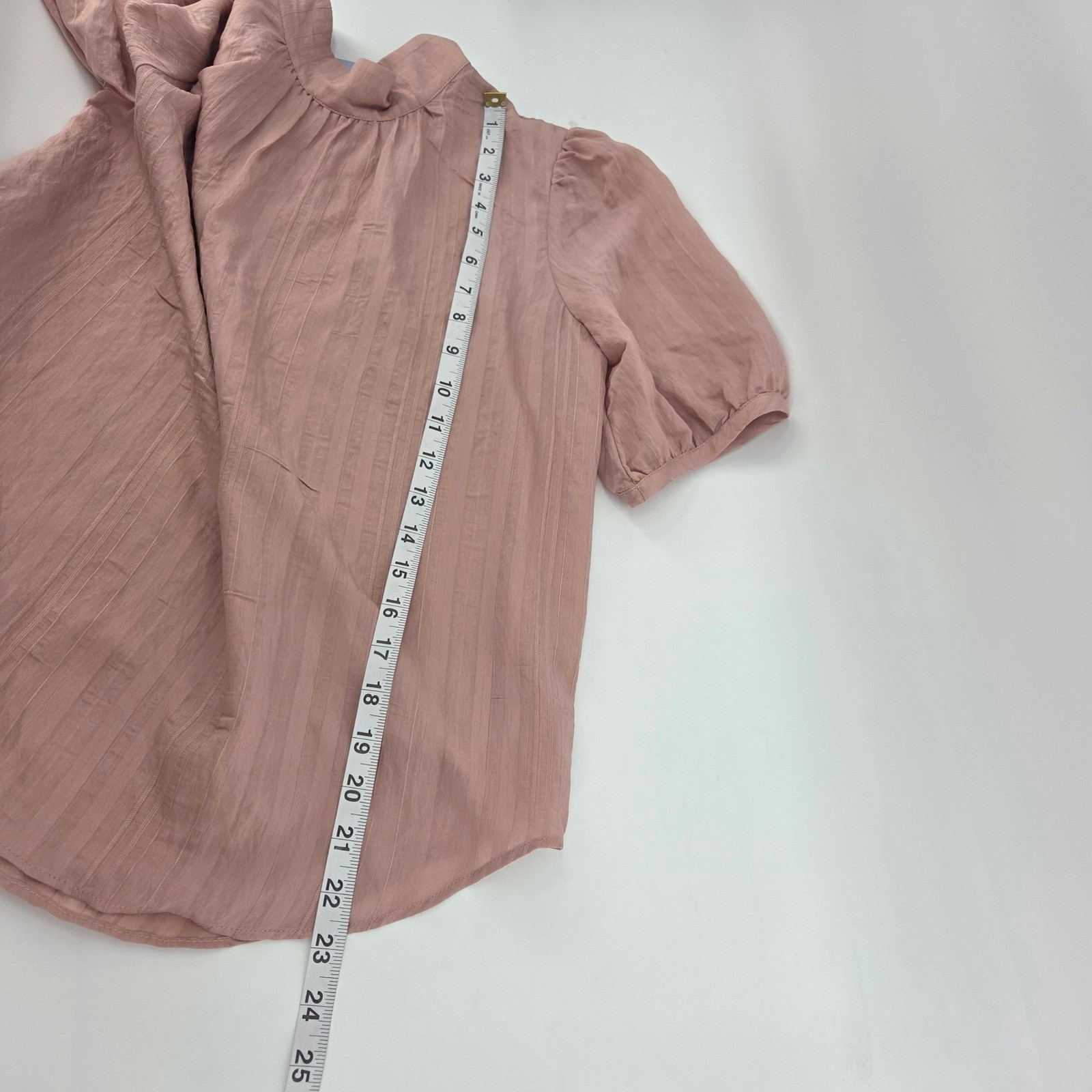 Ann Taylor Blouse XSP Pink Puff Sleeve Mock Neck Stripe NWT Eclectic Feminine
