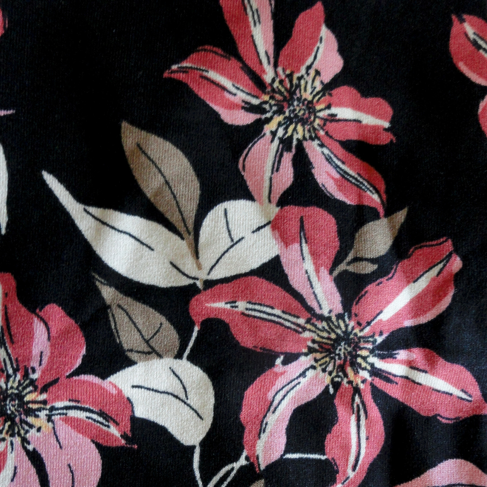 NWT J Jill Wearever Tunic 3/4 SL Black Pink Botanical Floral Lily $89 Sz LP