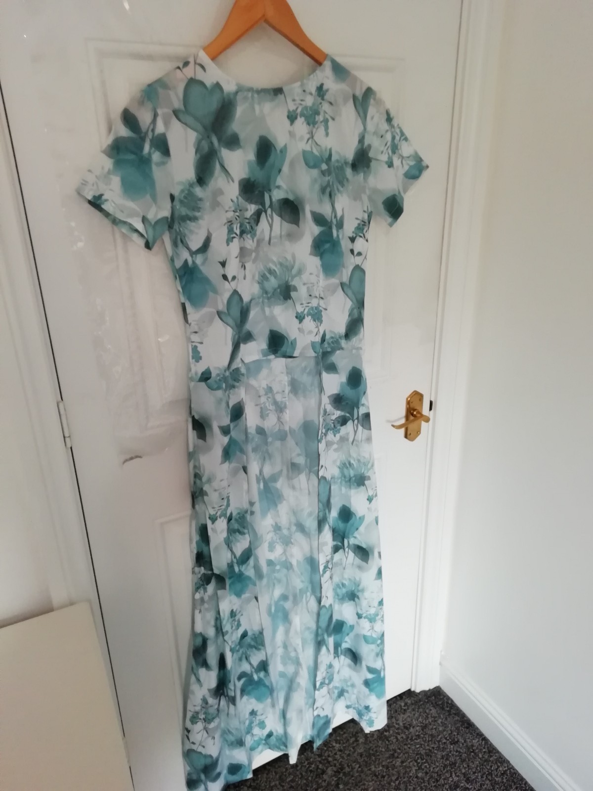 Missamore Long Shirt Top Size S Blue White Floral Back Shift Lagenlook Back Zip
