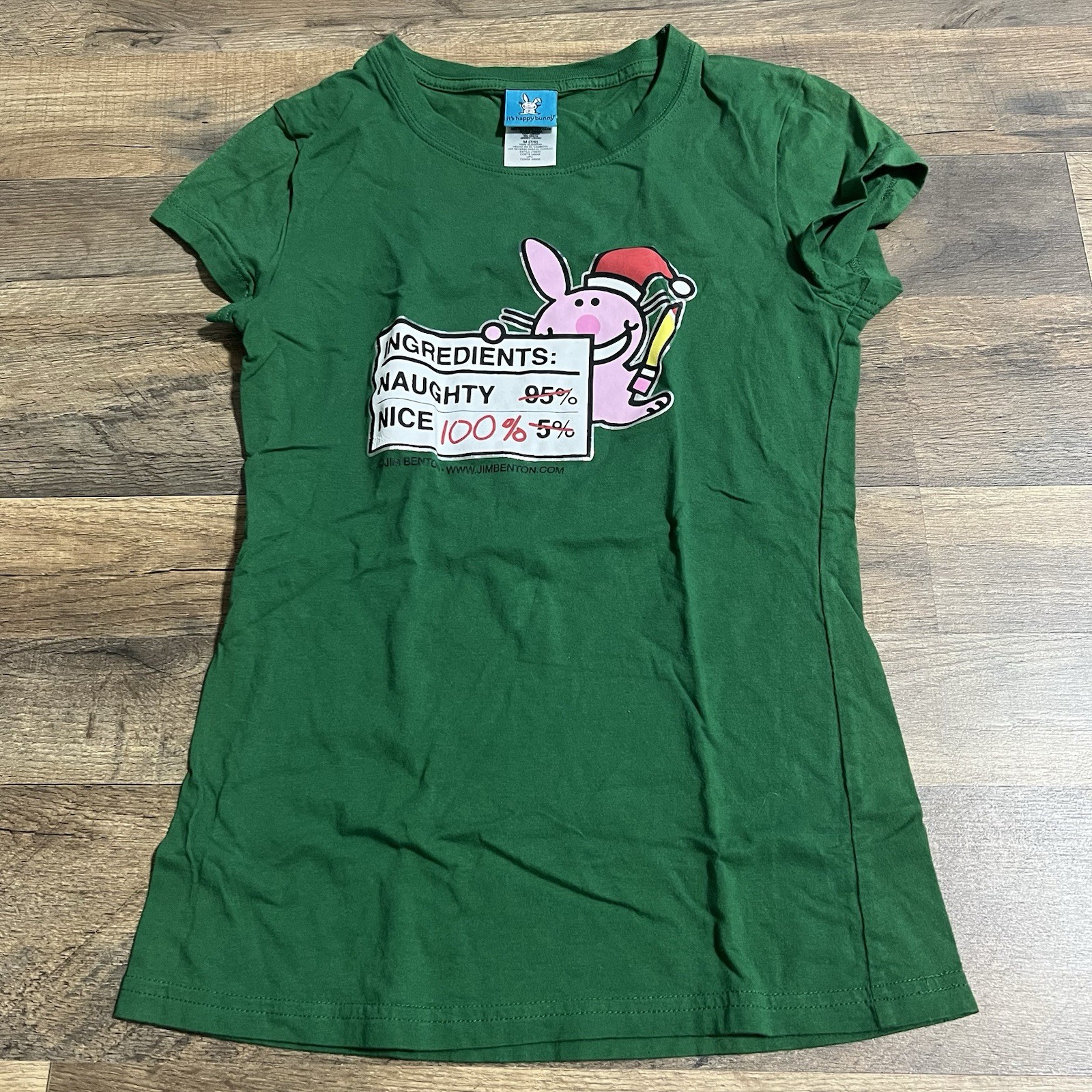 Vintage Y2k Happy Bunny Santa Hat Naughty Nice Christmas T-Shirt Juniors M Med