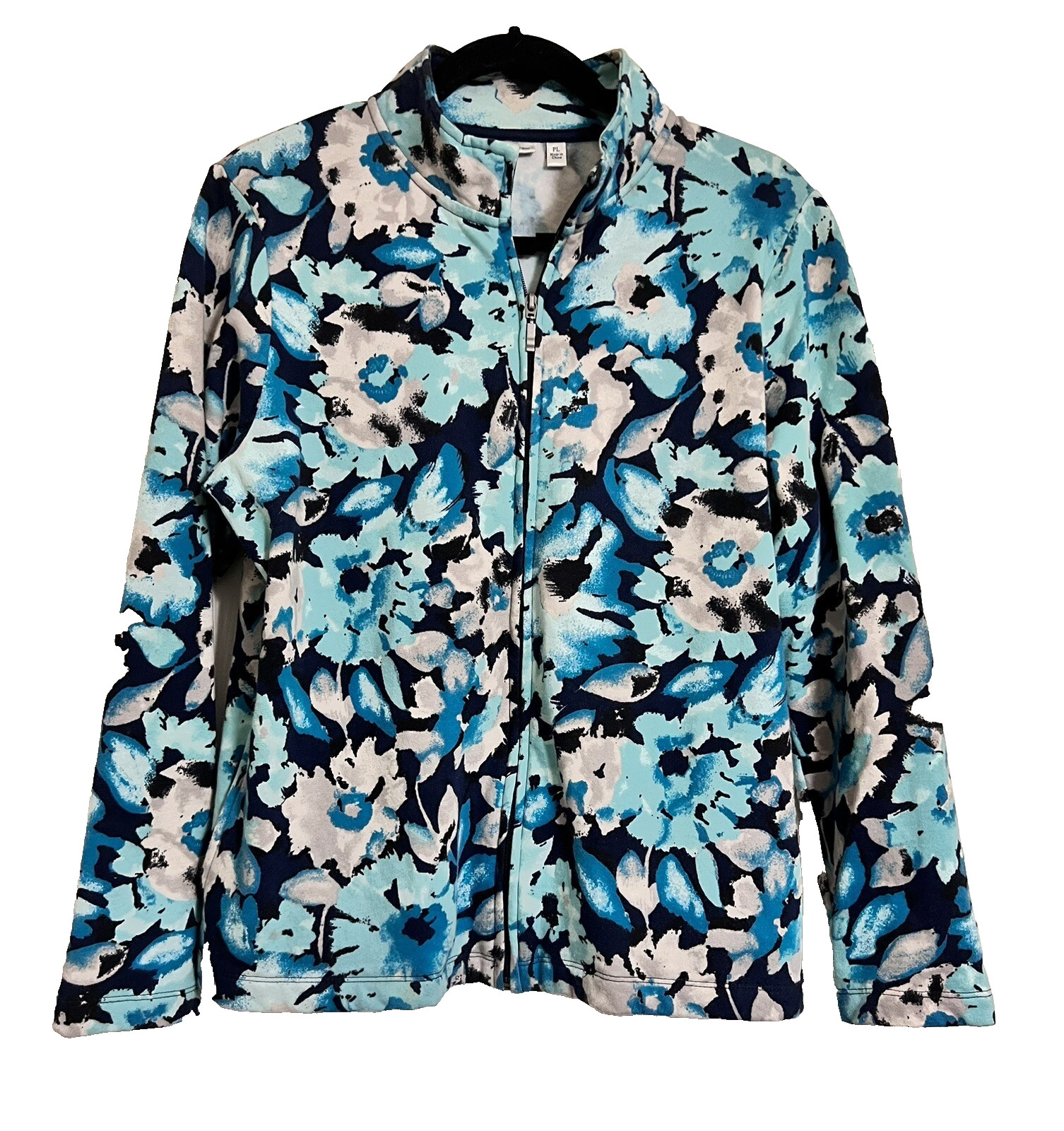 CROFT AND BARROW WOMEN SIZE PL FLORAL MOCK NECKLINE LONG SLEEVE ZIP UP JACKET