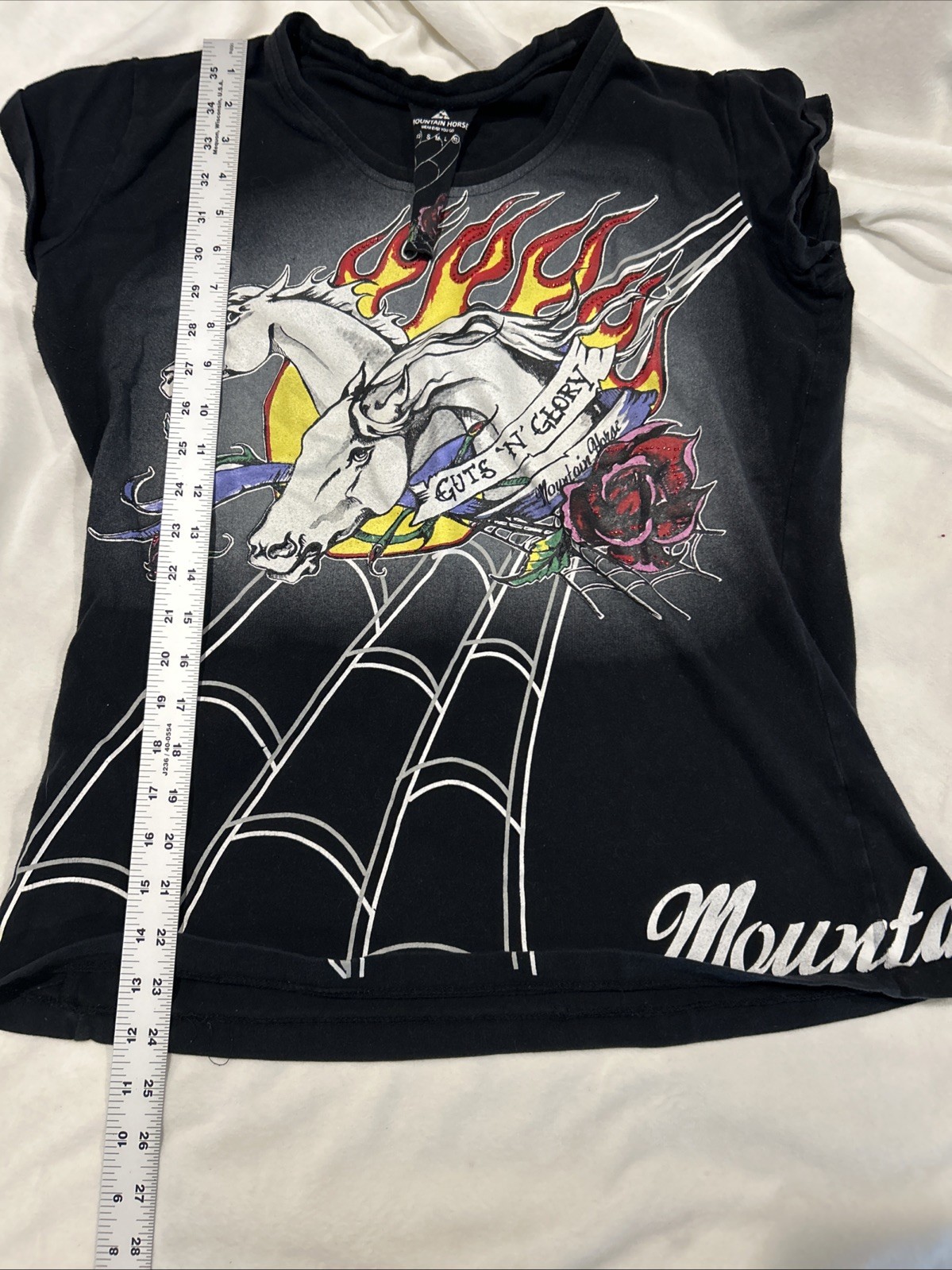 Mountain Horse Guts N Glory T-Shirt XL Black Rhinestone Flames Web Y2K Biker