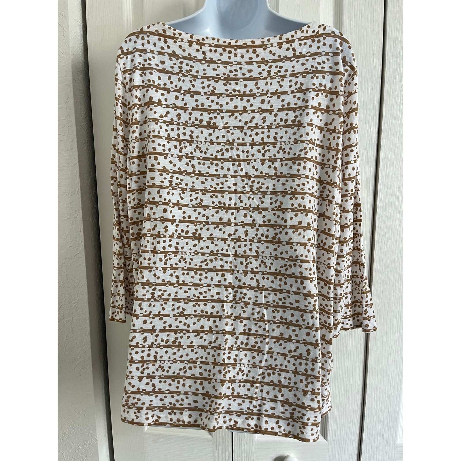 LOFT Outlet XL Brown Ivory Abstract Print Top Boat Neck Pocket Lightweight 3/4