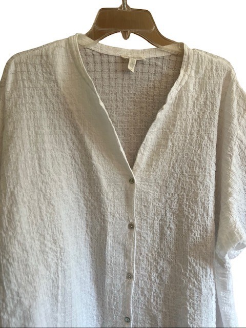 Eileen Fisher Woman 3X Top Cream Organic Cotton Boxy Band Collar Shirt Blouse