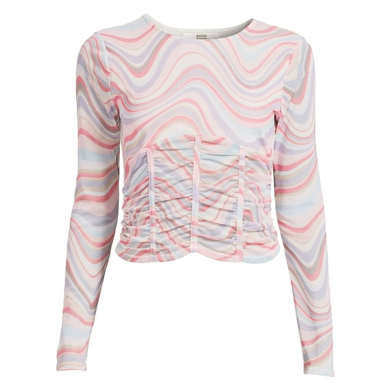NWT Madden NYC Multi Sheer Corset Ruched Long Sleeve Lined Cropped Top XS