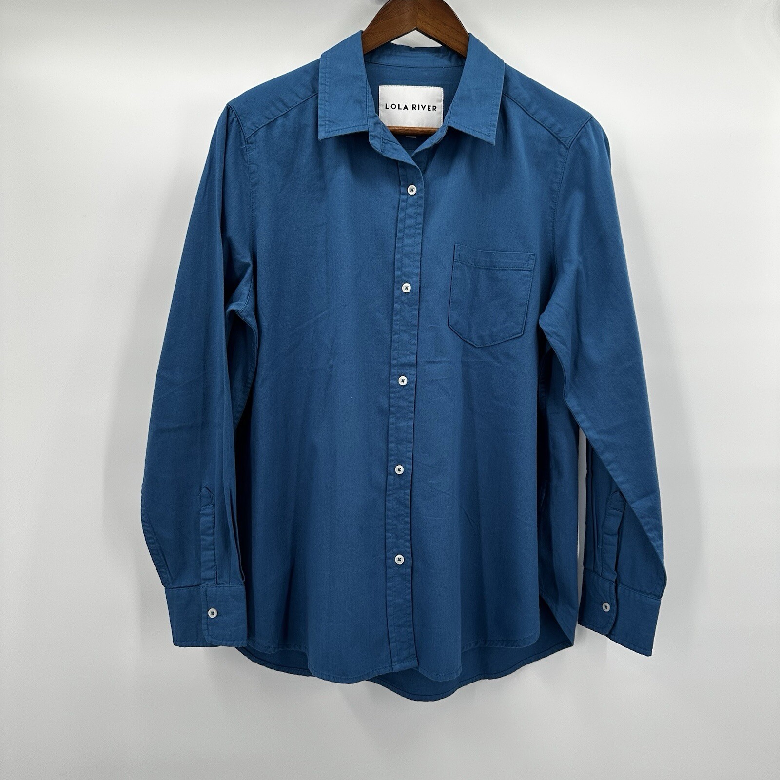 Lola River Shirt Womens Medium Blue Button Down Minimalist Office